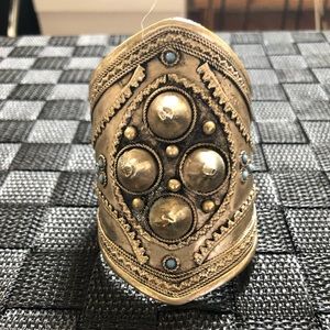 boho silver cuff bracelet with turquoise detail